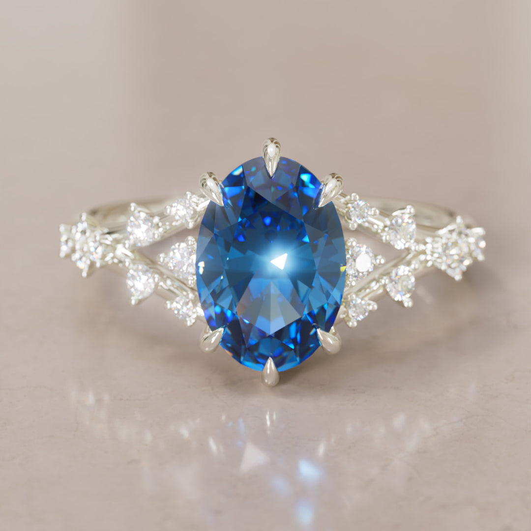Celestia Oval Blue Sapphire Alternative Engagement Ring By Valley Rose