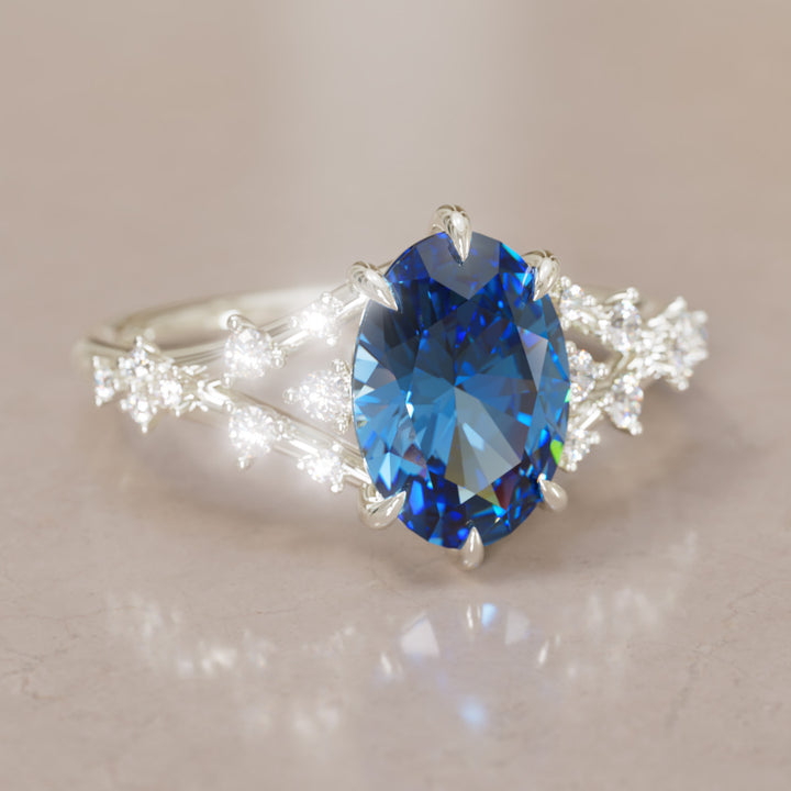 Celestia Oval Blue Sapphire Alternative Engagement Ring By Valley Rose