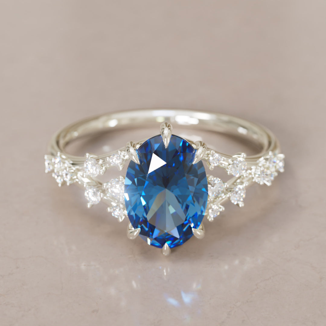 Celestia Oval Blue Sapphire Alternative Engagement Ring By Valley Rose
