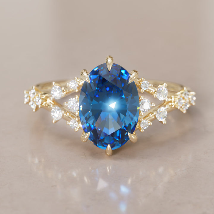 Celestia Oval Blue Sapphire Alternative Engagement Ring By Valley Rose
