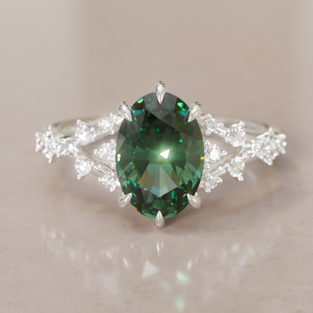 Celestia Oval Green Sapphire Alternative Engagement Ring By Valley Rose