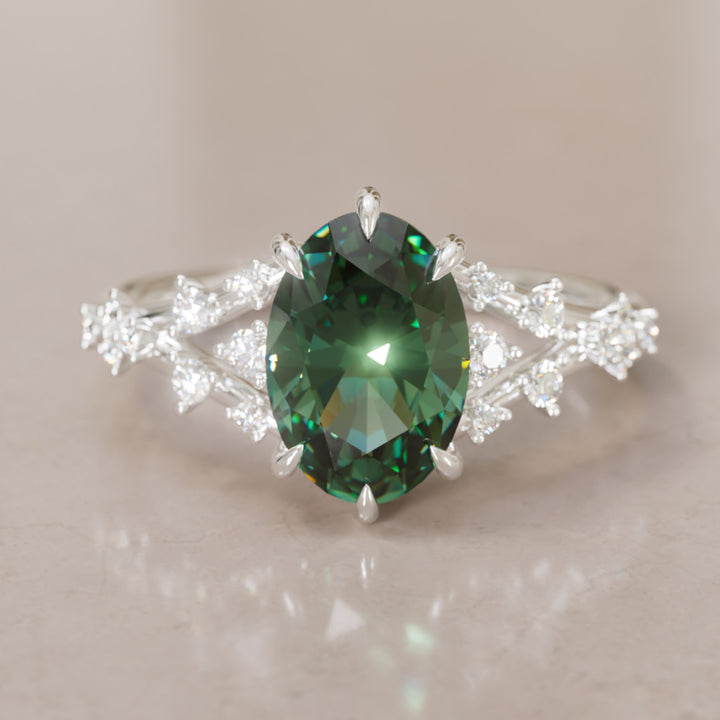 Celestia Oval Green Sapphire Alternative Engagement Ring By Valley Rose
