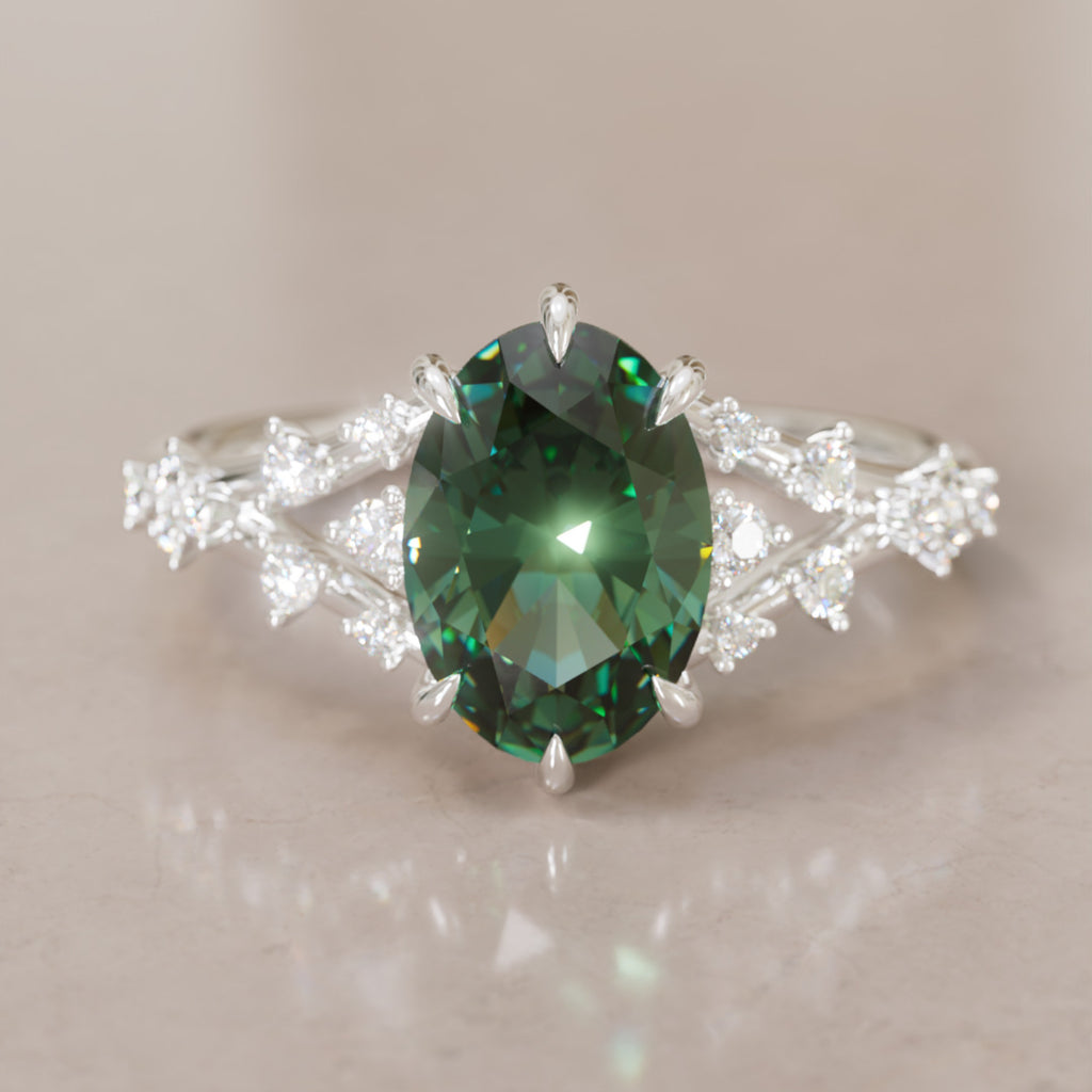 Celestia Oval Green Sapphire Alternative Engagement Ring By Valley Rose