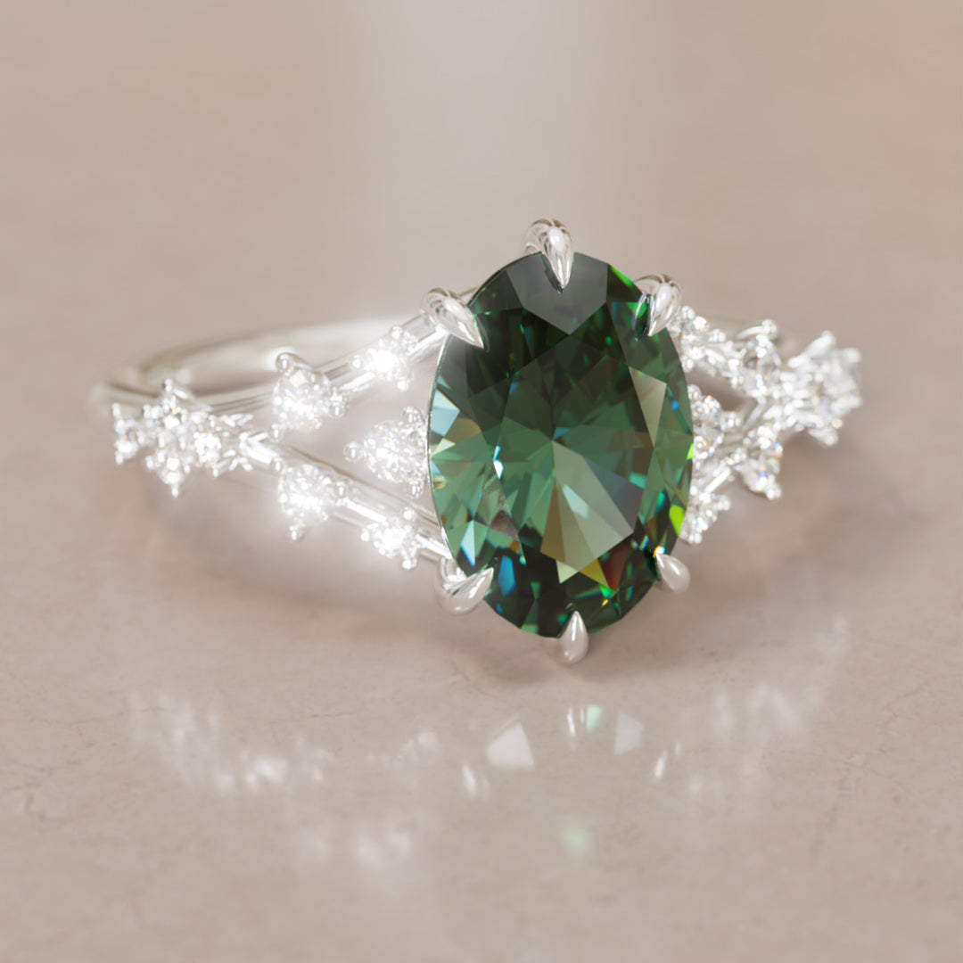 Celestia Oval Green Sapphire Alternative Engagement Ring By Valley Rose