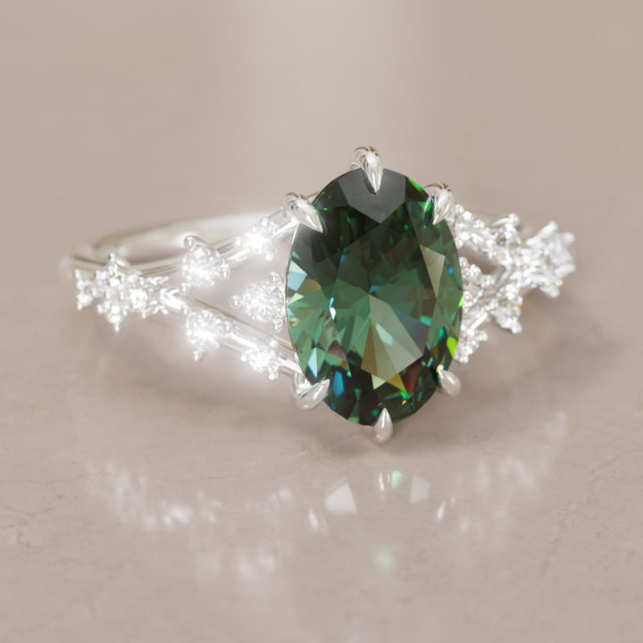 Celestia Oval Green Sapphire Alternative Engagement Ring By Valley Rose