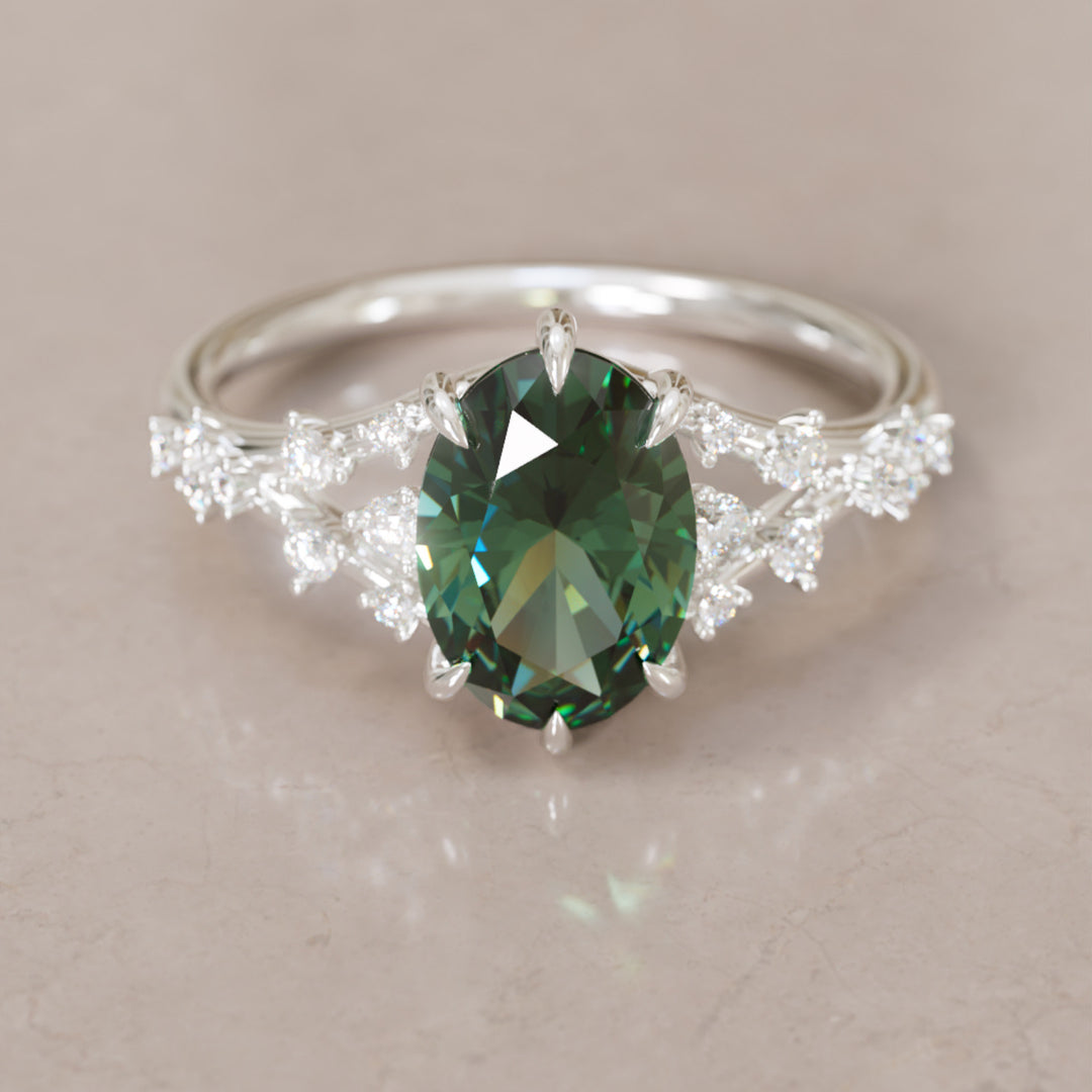 Celestia Oval Green Sapphire Alternative Engagement Ring By Valley Rose