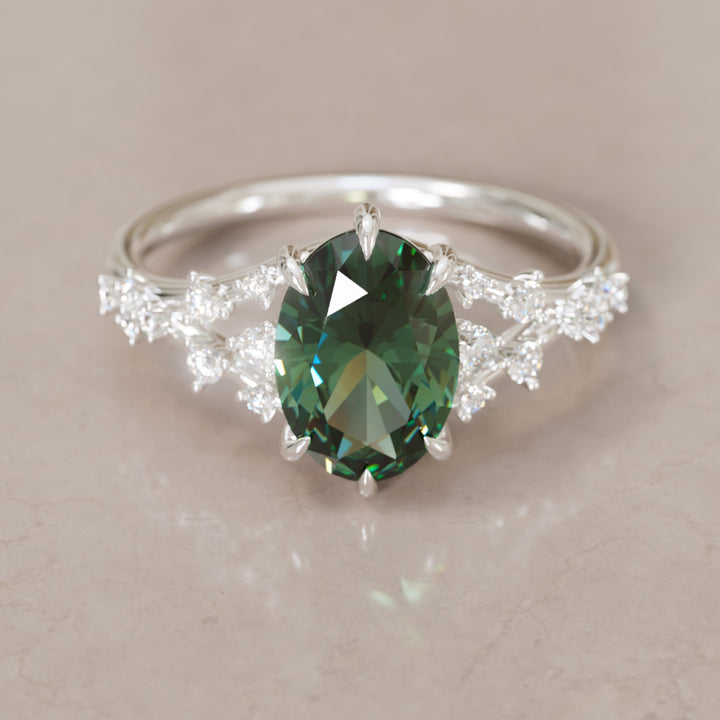 Celestia Oval Green Sapphire Alternative Engagement Ring By Valley Rose