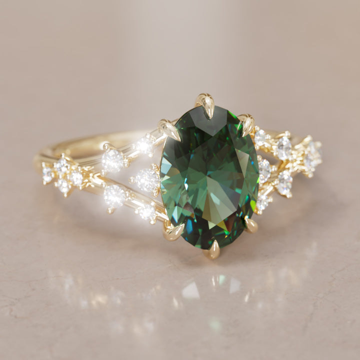 Celestia Oval Green Sapphire Alternative Engagement Ring By Valley Rose