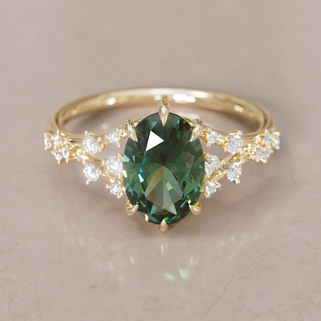 Celestia Oval Green Sapphire Alternative Engagement Ring By Valley Rose