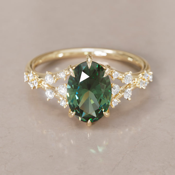 Celestia Oval Green Sapphire Alternative Engagement Ring By Valley Rose