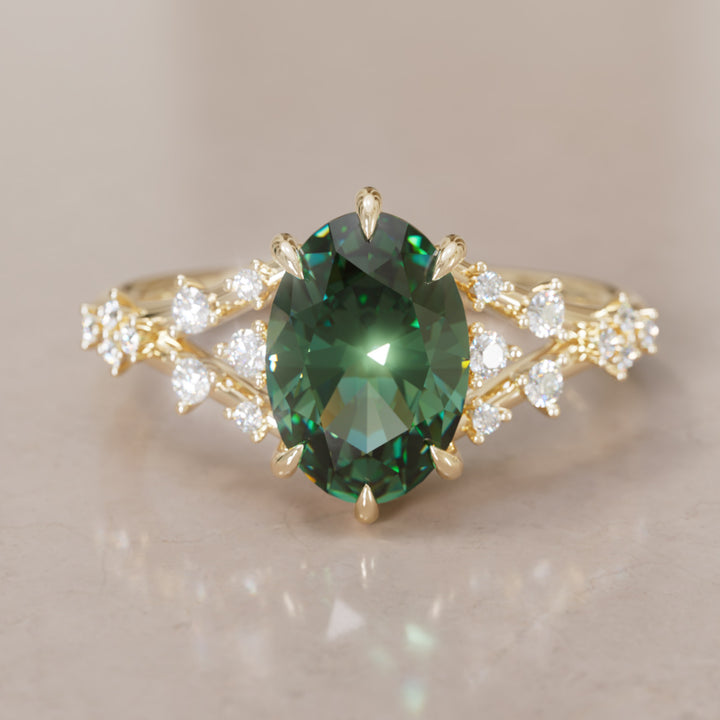 Celestia Oval Green Sapphire Alternative Engagement Ring By Valley Rose