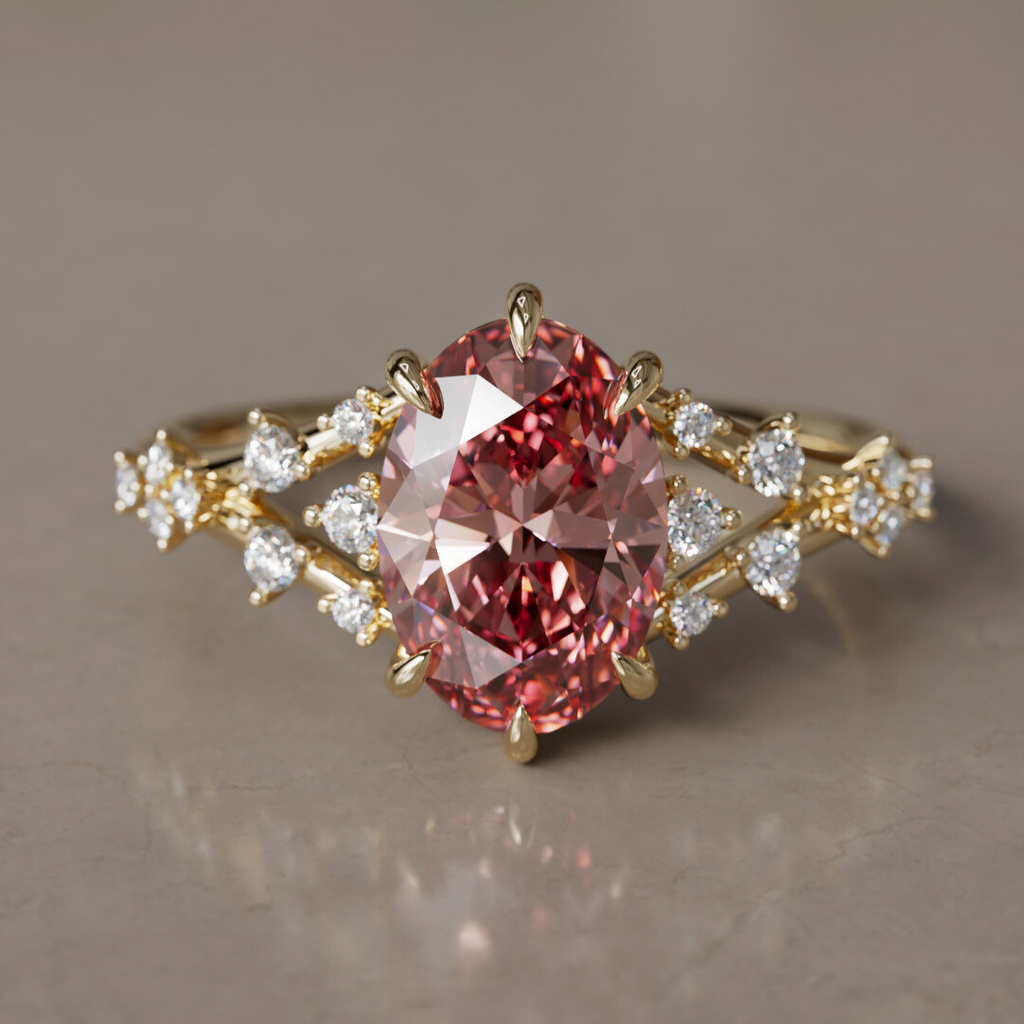 Celestia Oval Pink Lab Diamond Alternative Engagement Ring By Valley Rose