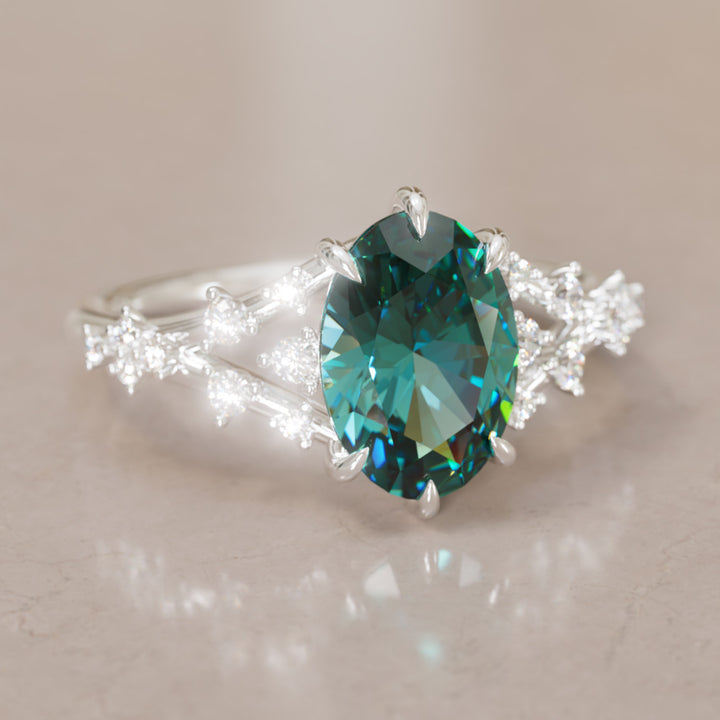 Celestia Oval Teal Sapphire Alternative Engagement Ring By Valley Rose