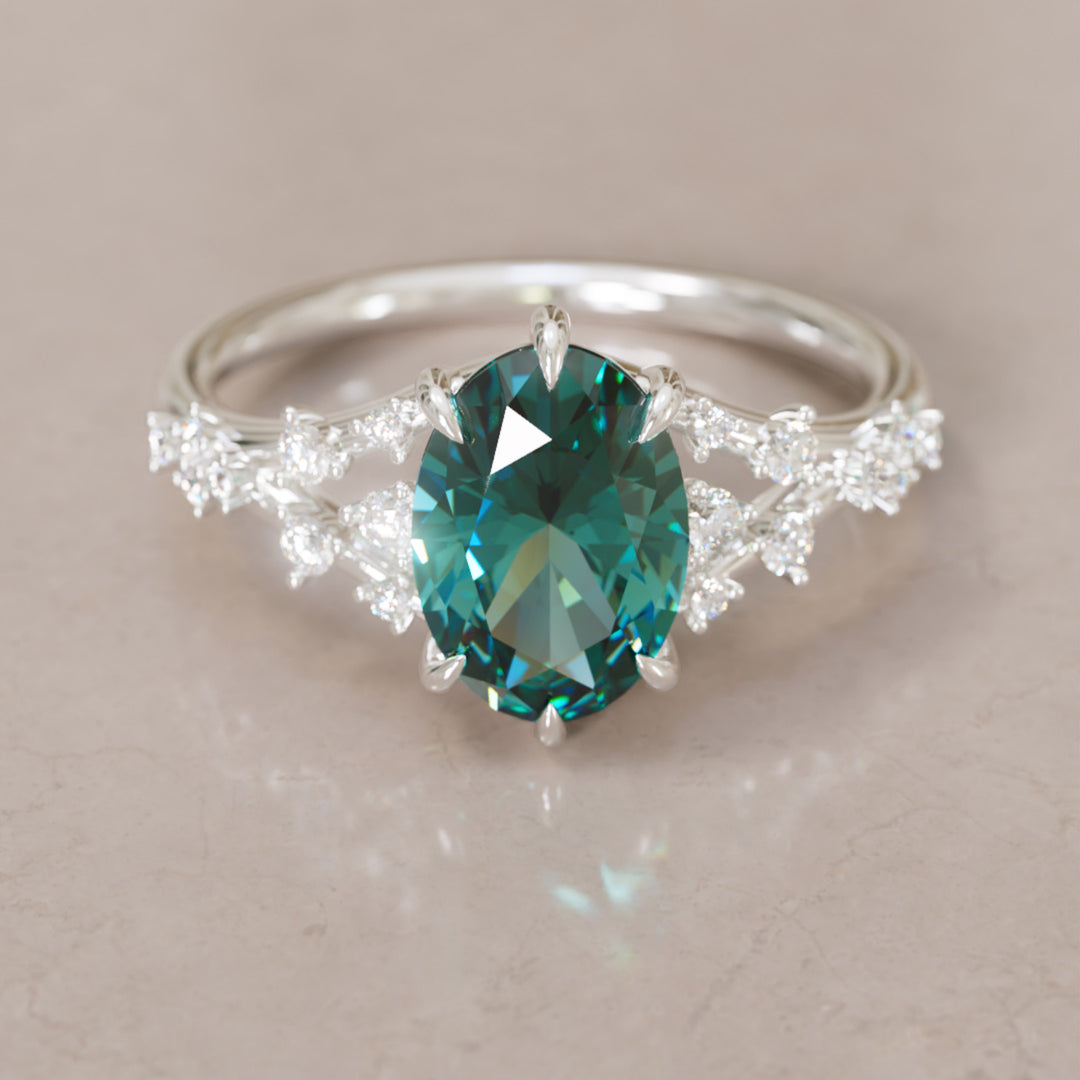 Celestia Oval Teal Sapphire Alternative Engagement Ring By Valley Rose
