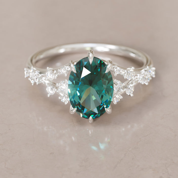 Celestia Oval Teal Sapphire Alternative Engagement Ring By Valley Rose
