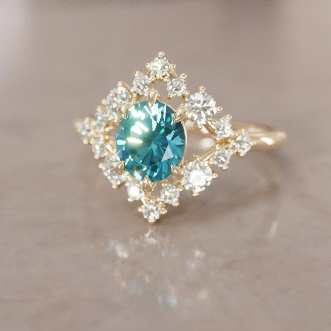 Celestial Engagement Ring Diamond Sapphire with 2ct Oval Blue Sapphire and Halo By Valley Rose