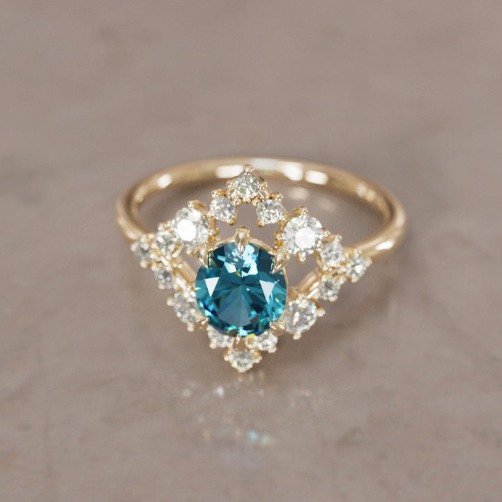Celestial Engagement Ring Diamond Sapphire with 2ct Oval Blue Sapphire and Halo By Valley Rose