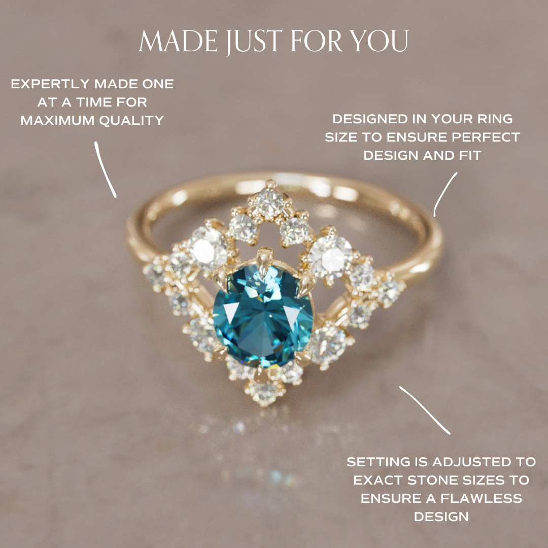 Celestial Engagement Ring Diamond Sapphire with 2ct Oval Blue Sapphire and Halo By Valley Rose