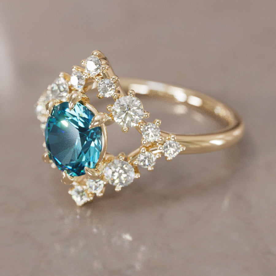 Celestial Engagement Ring Diamond Sapphire with 2ct Oval Blue Sapphire and Halo By Valley Rose