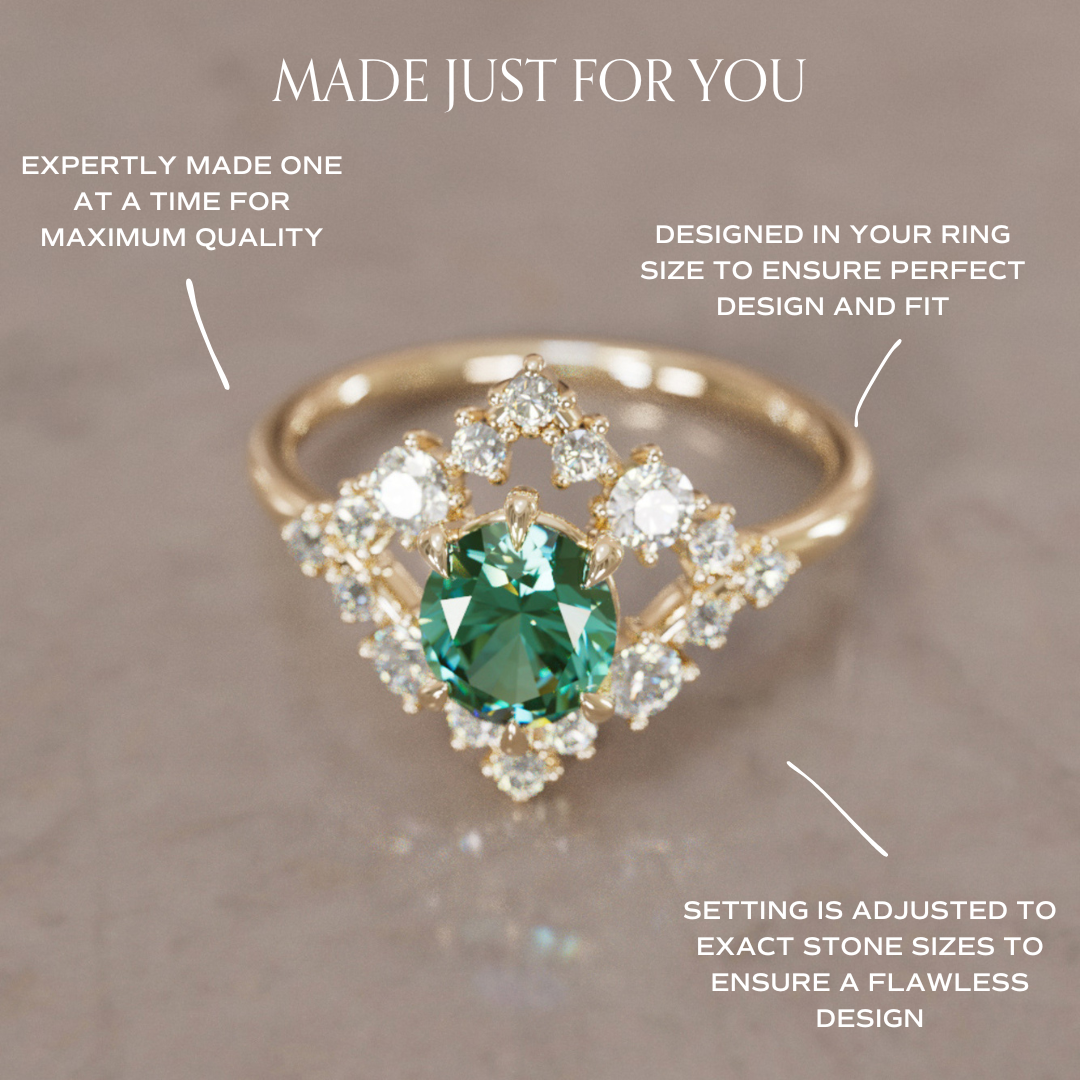 Celestial Engagement Ring Diamond Sapphire with 2ct Oval Green Sapphire and Halo By Valley Rose