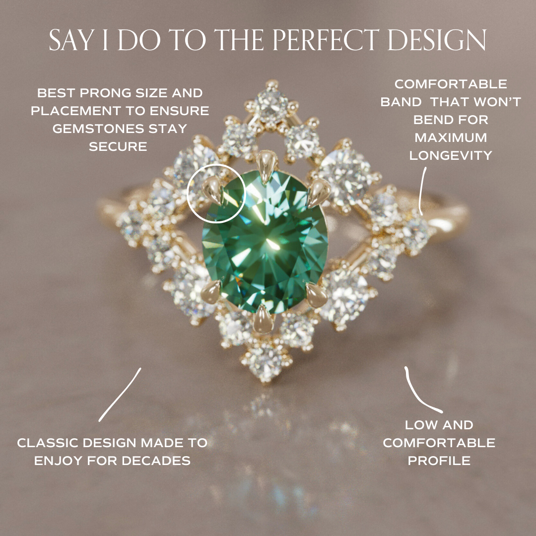 Celestial Engagement Ring Diamond Sapphire with 2ct Oval Green Sapphire and Halo By Valley Rose
