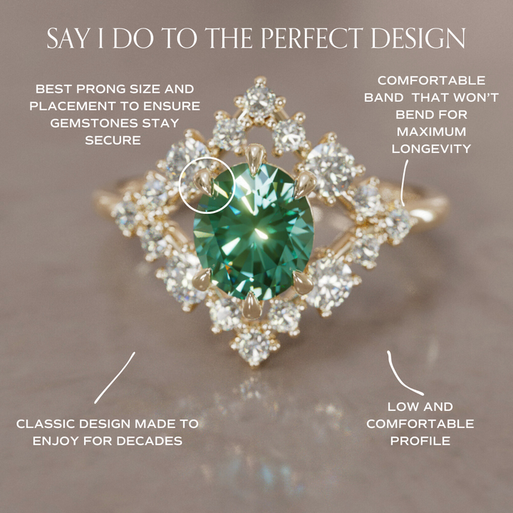 Celestial Engagement Ring Diamond Sapphire with 2ct Oval Green Sapphire and Halo By Valley Rose