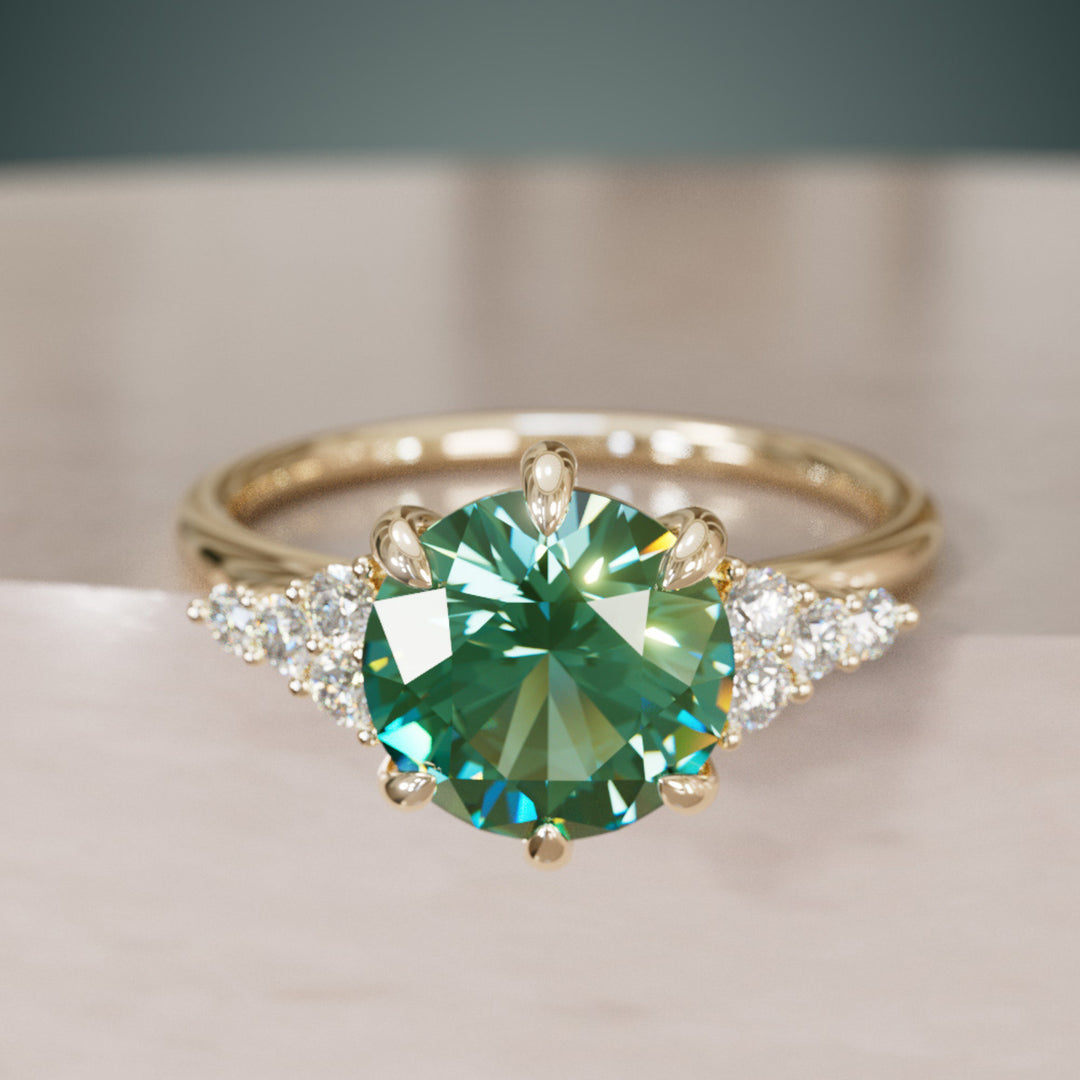 Celestial engagement ring Nature Inspired with Green Sapphire By Valley Rose