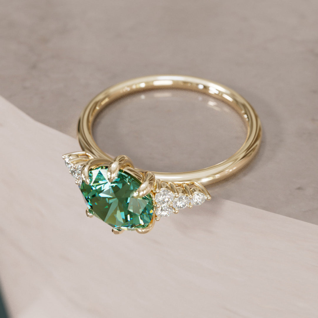 Celestial engagement ring Nature Inspired with Green Sapphire By Valley Rose