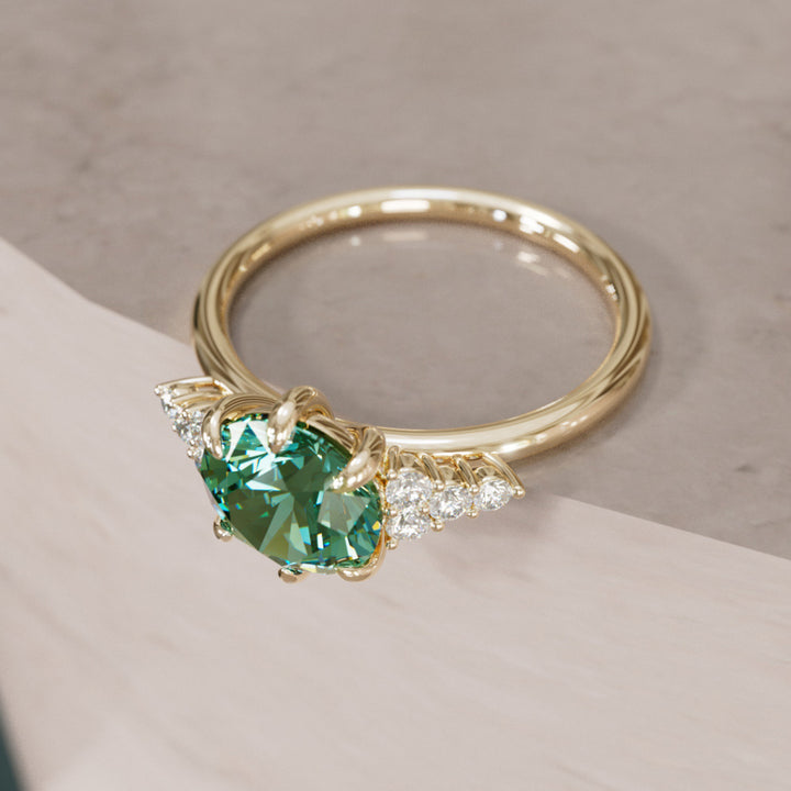 Celestial engagement ring Nature Inspired with Green Sapphire By Valley Rose