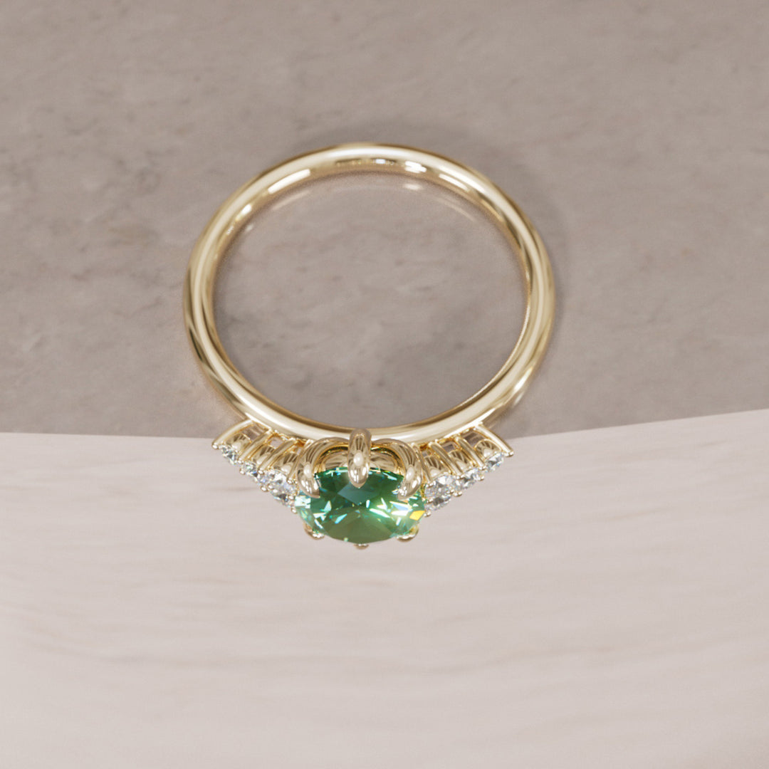 Celestial engagement ring Nature Inspired with Green Sapphire By Valley Rose