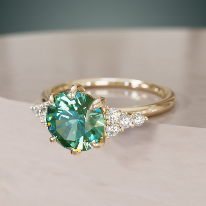 Celestial engagement ring Nature Inspired with Green Sapphire By Valley Rose