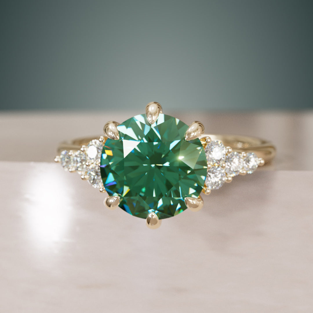 Celestial engagement ring Nature Inspired with Green Sapphire By Valley Rose