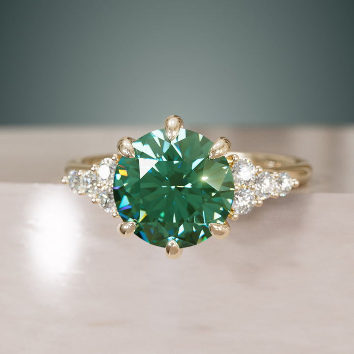 Celestial engagement ring Nature Inspired with Green Sapphire By Valley Rose