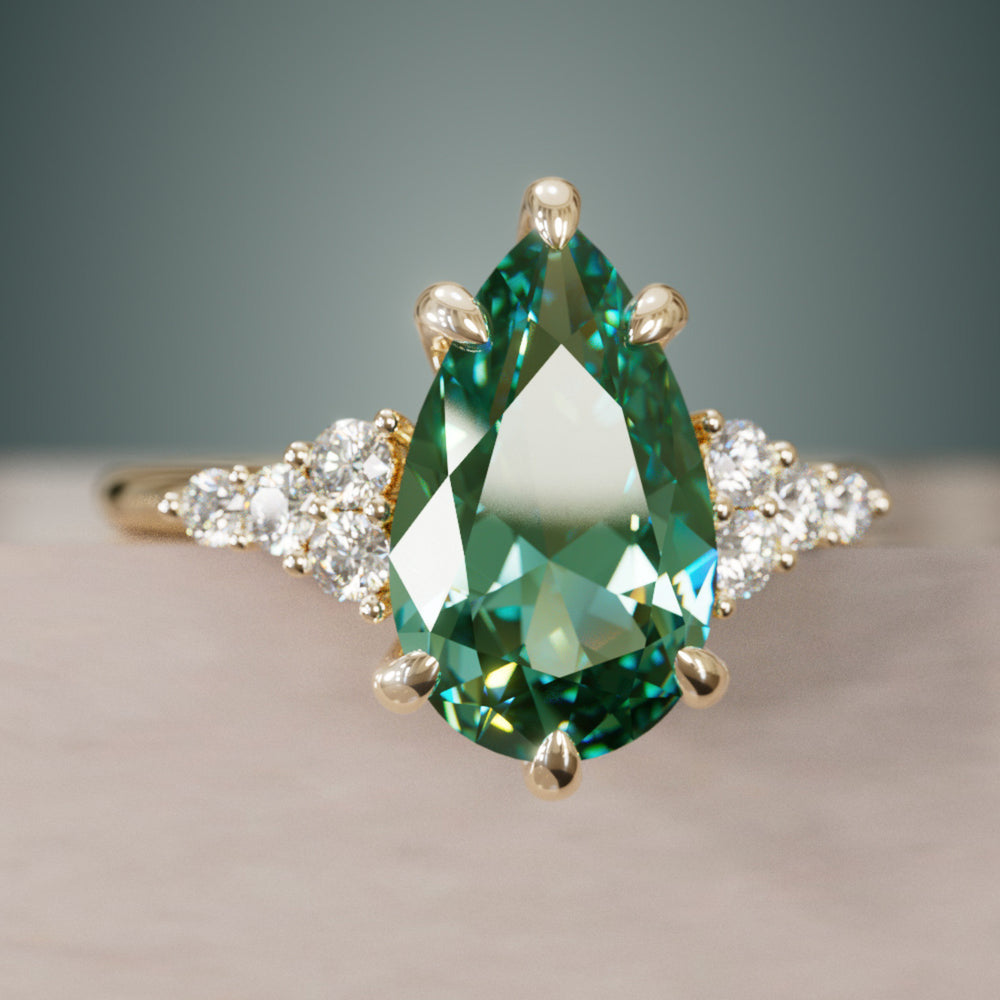 Celestial engagement ring Nature Inspired with Green Sapphire By Valley Rose