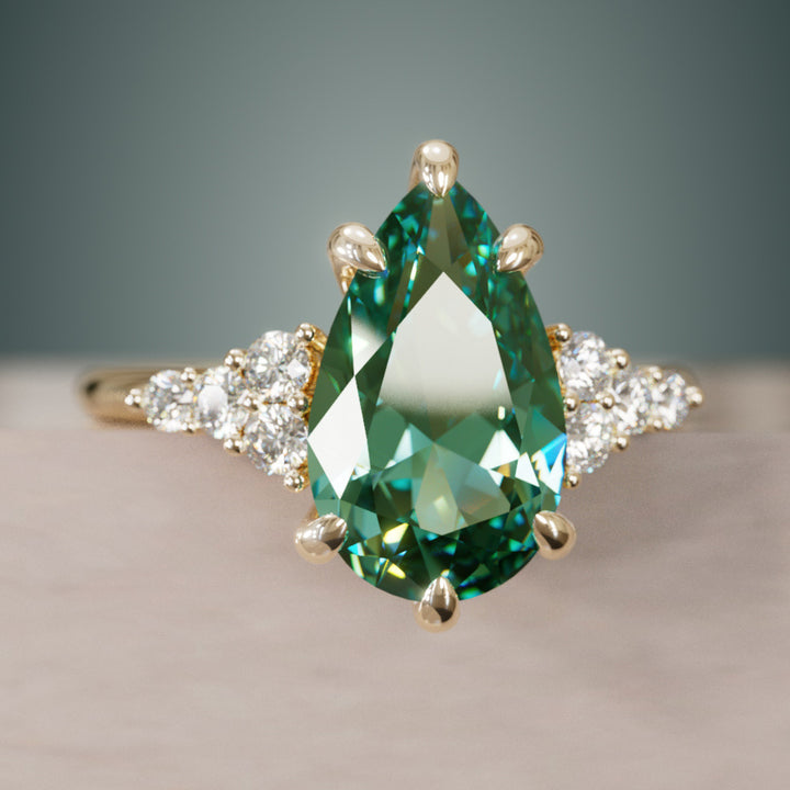 Celestial engagement ring Nature Inspired with Green Sapphire By Valley Rose