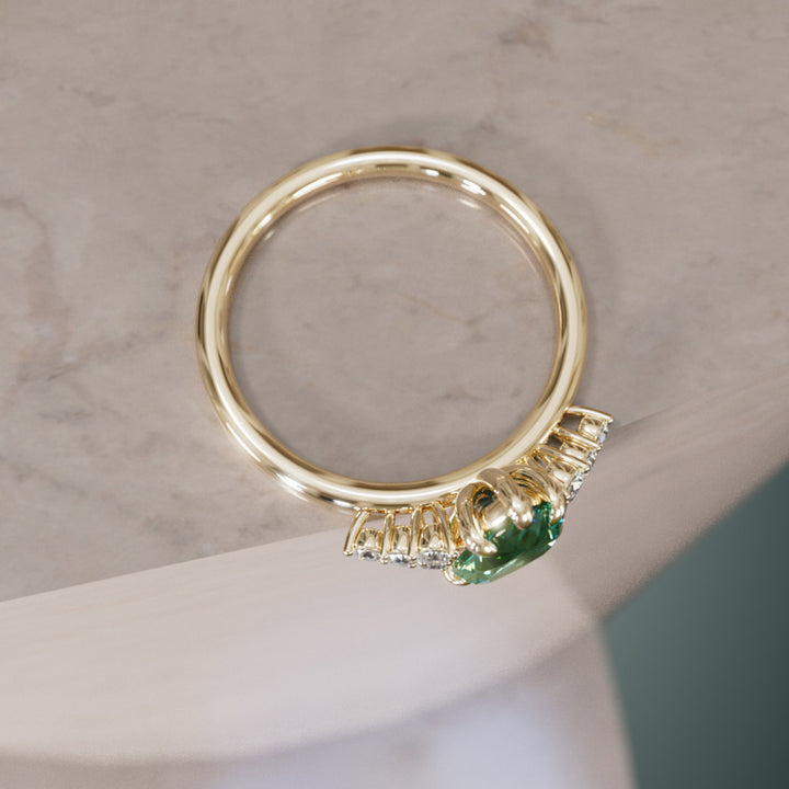 Celestial engagement ring Nature Inspired with Green Sapphire By Valley Rose