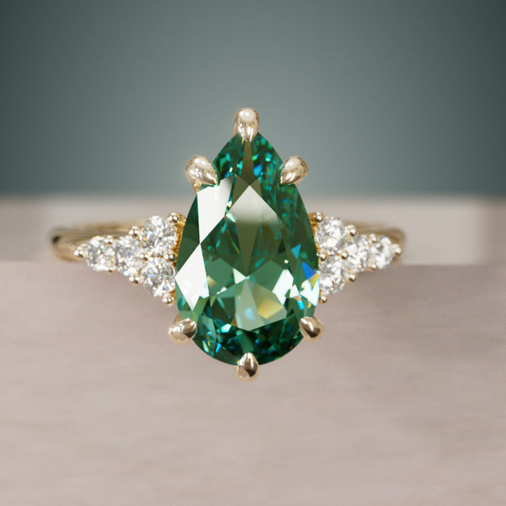 Celestial engagement ring Nature Inspired with Green Sapphire By Valley Rose