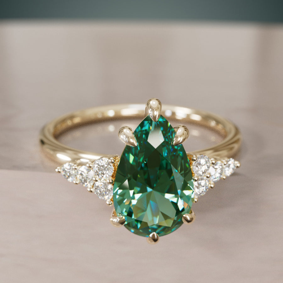 Celestial engagement ring Nature Inspired with Green Sapphire By Valley Rose