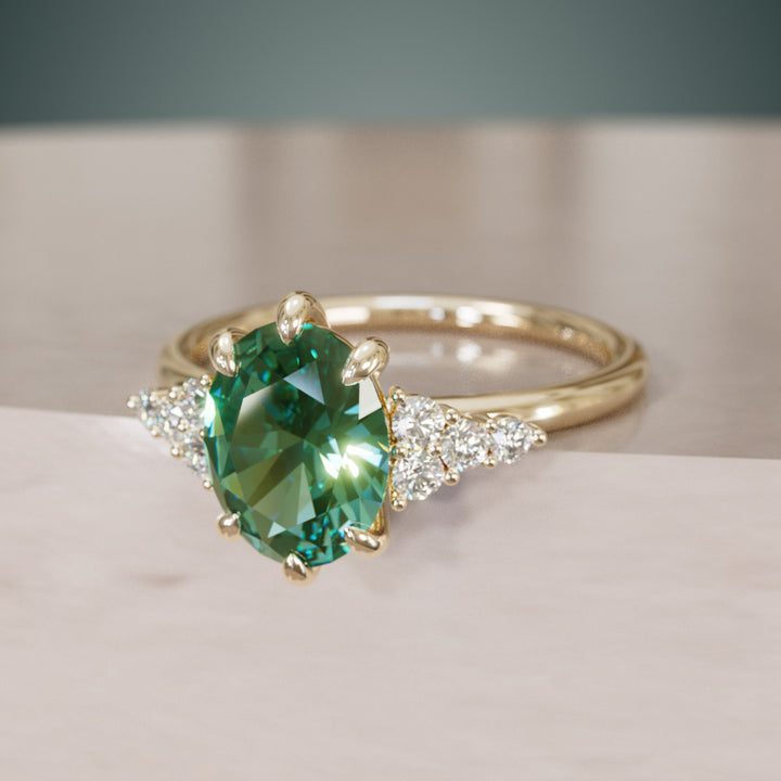 Celestial engagement ring Nature Inspired with Green Sapphire By Valley Rose