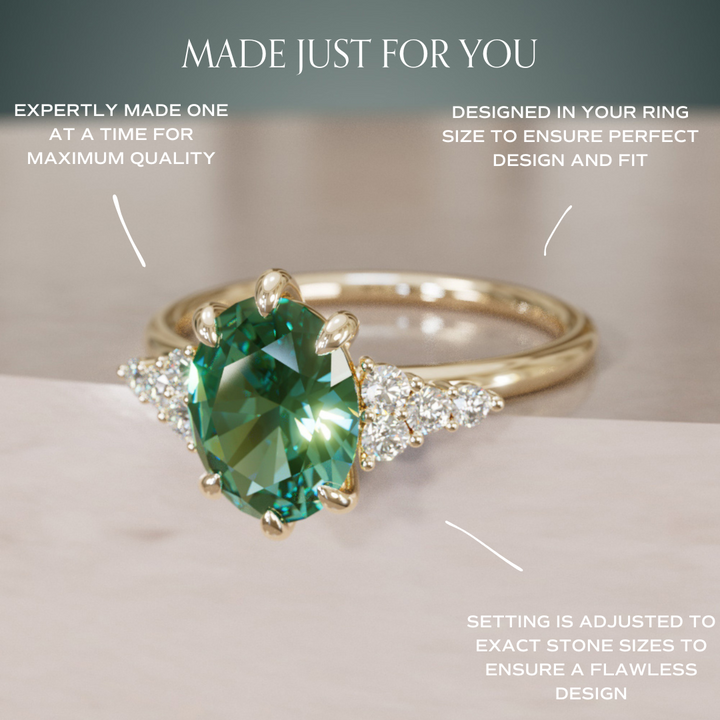 Celestial engagement ring Nature Inspired with Green Sapphire By Valley Rose