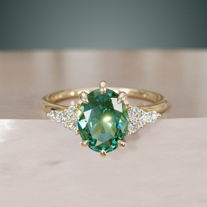 Celestial engagement ring Nature Inspired with Green Sapphire By Valley Rose