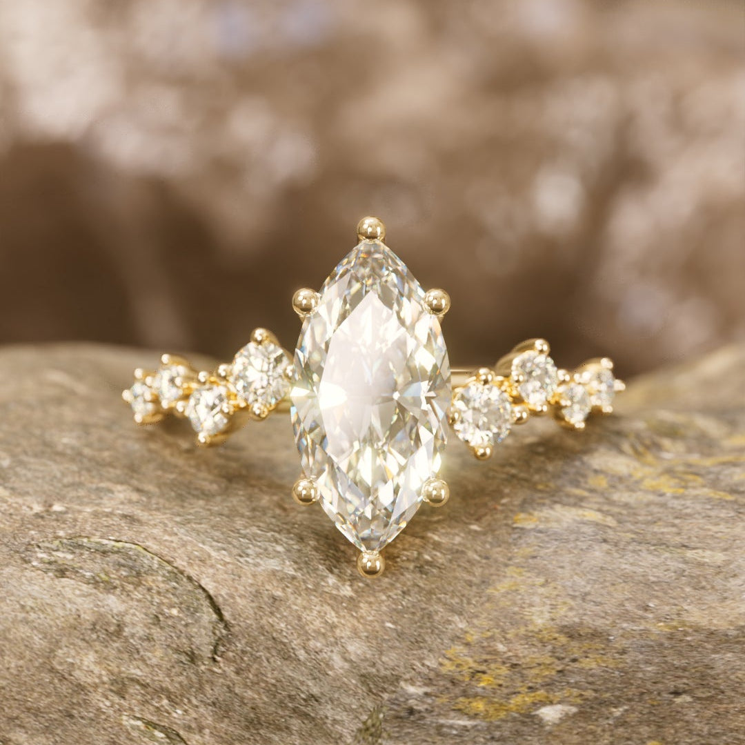 Celestial engagement ring Nature Inspired with Marquise Diamond By Valley Rose