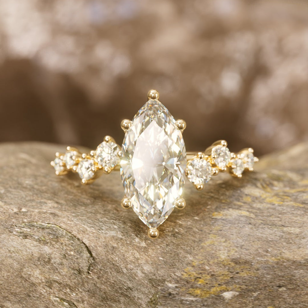 Celestial engagement ring Nature Inspired with Marquise Diamond By Valley Rose