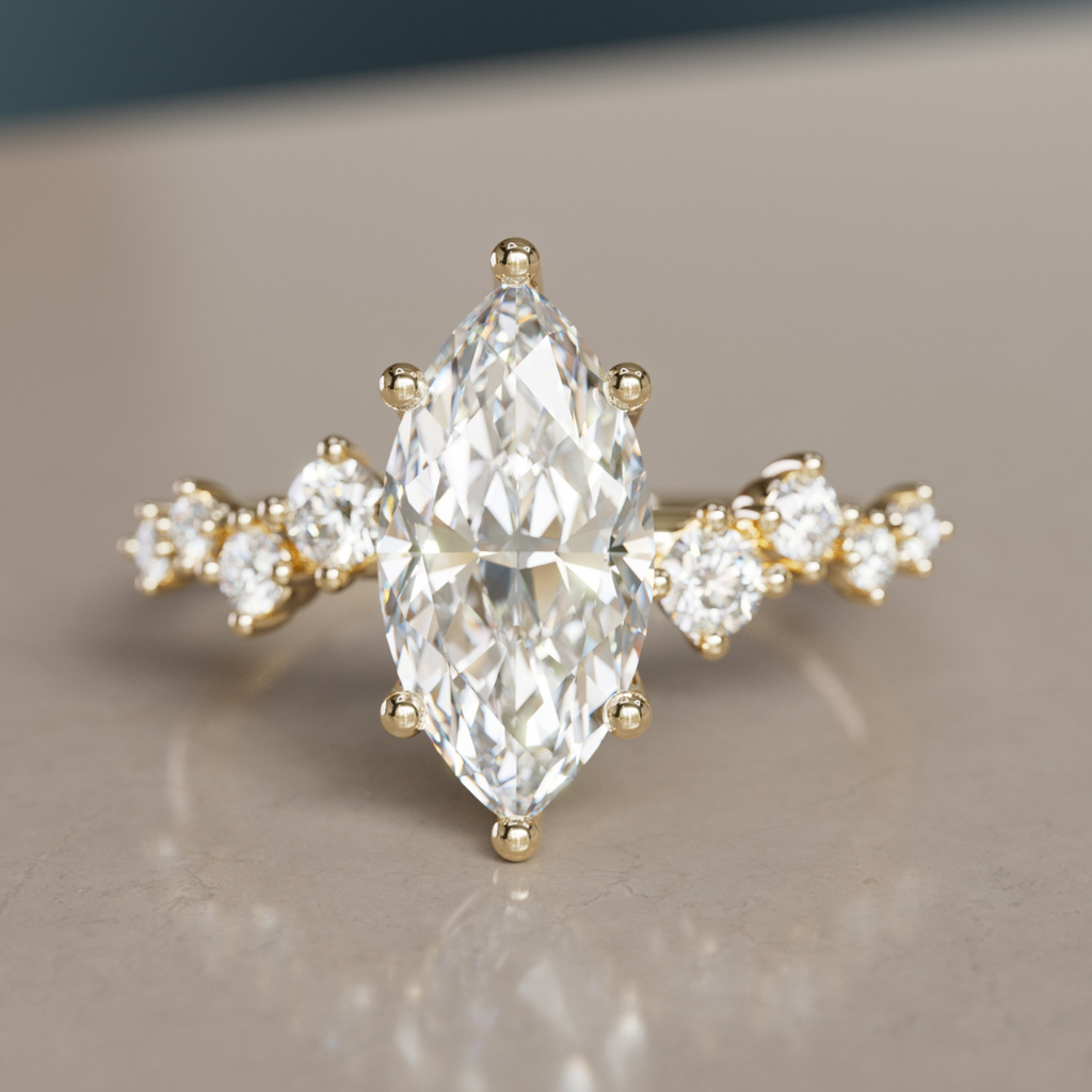 Celestial engagement ring Nature Inspired with Marquise Diamond By Valley Rose