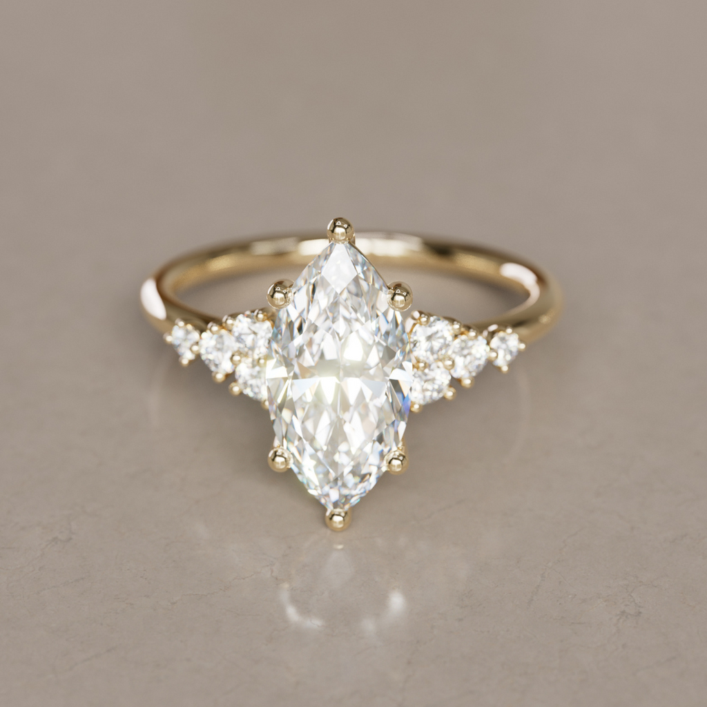 Celestial Engagement Ring Nature Inspired with Marquise Diamond By Valley Rose