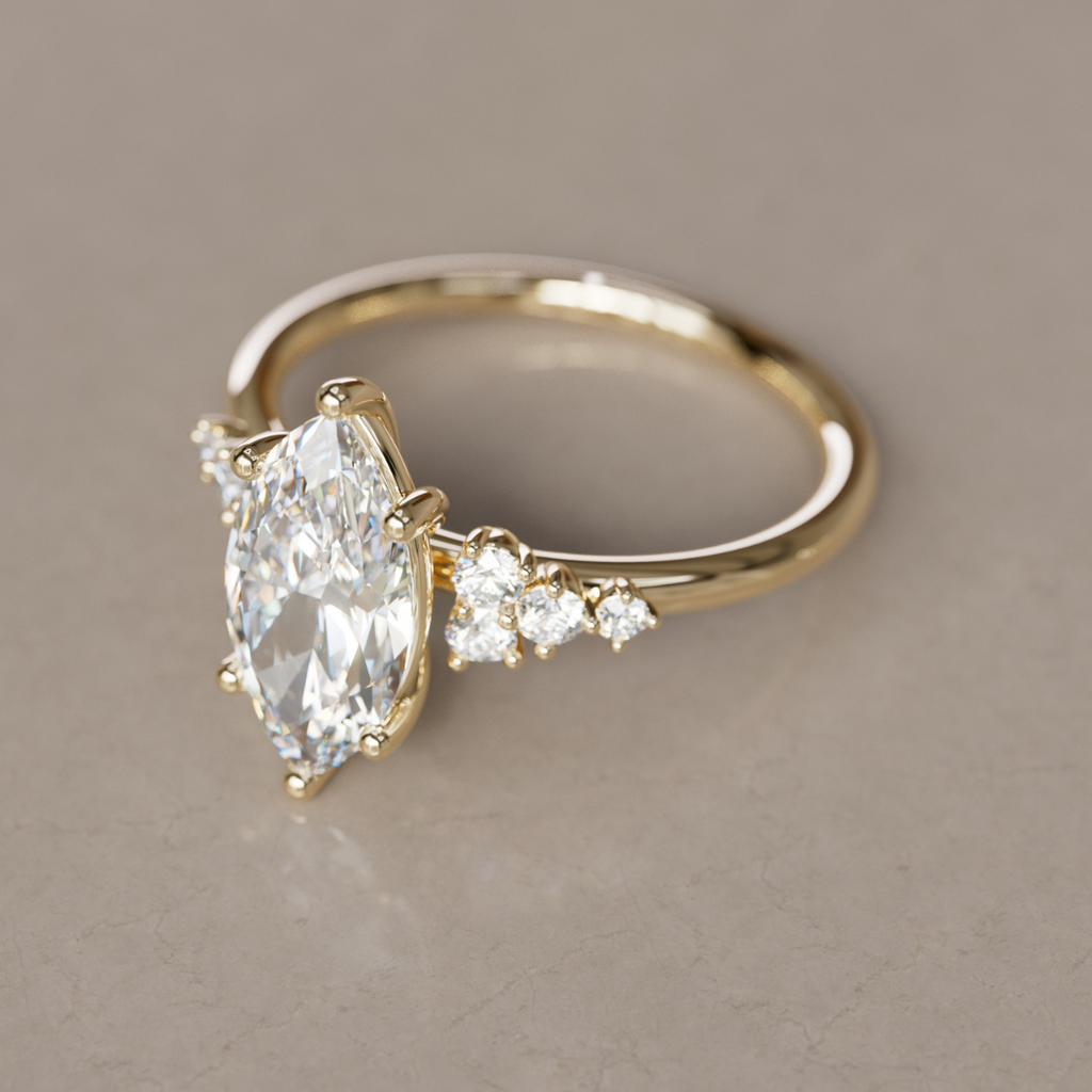 Celestial Engagement Ring Nature Inspired with Marquise Diamond By Valley Rose