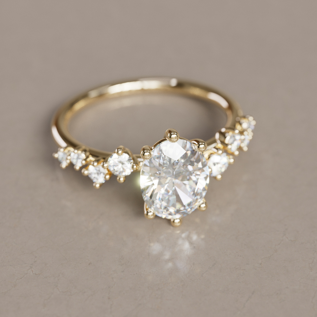 Celestial engagement ring Nature Inspired with Oval Diamond By Valley Rose