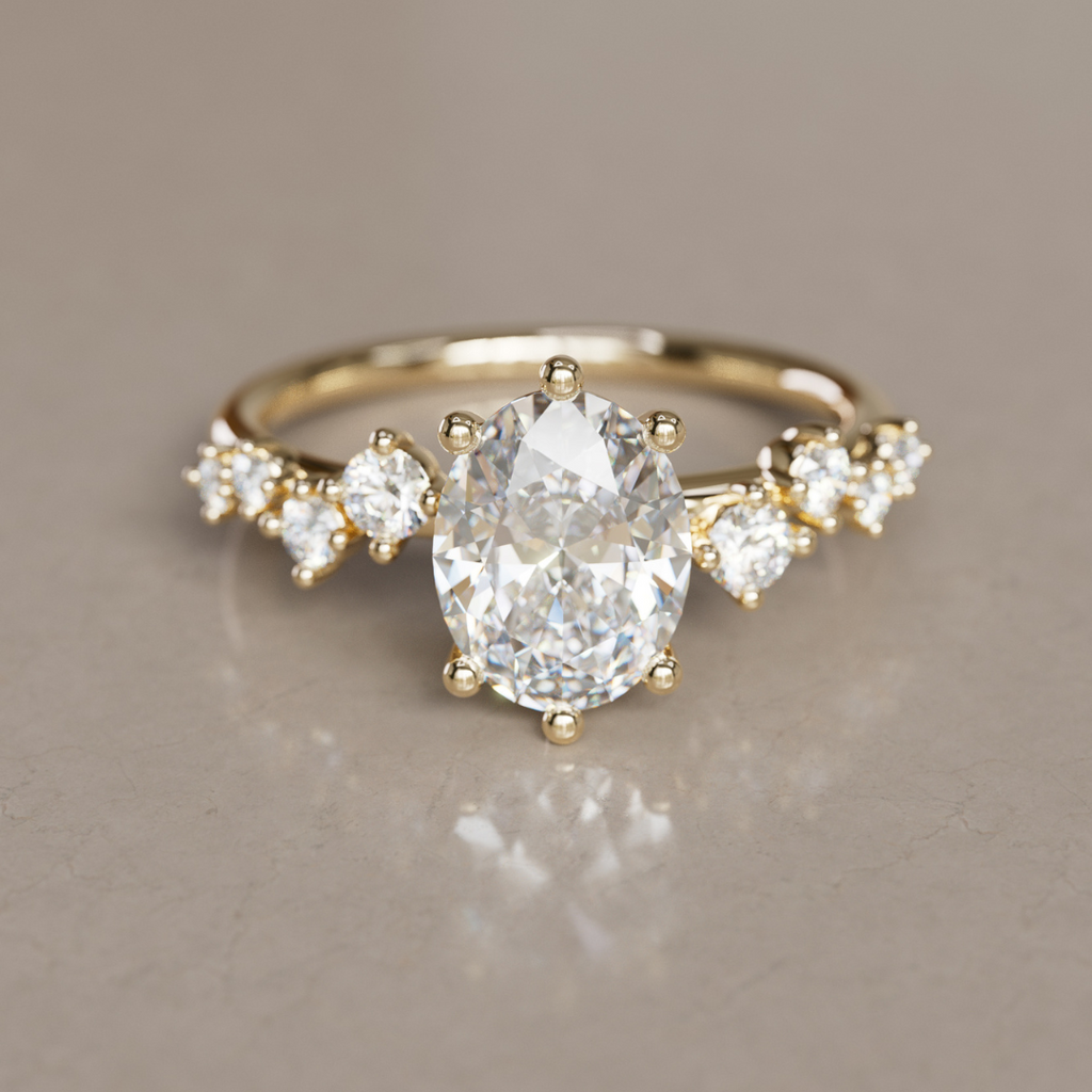 Celestial engagement ring Nature Inspired with Oval Diamond By Valley Rose