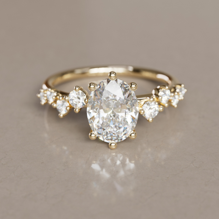 Celestial engagement ring Nature Inspired with Oval Diamond By Valley Rose