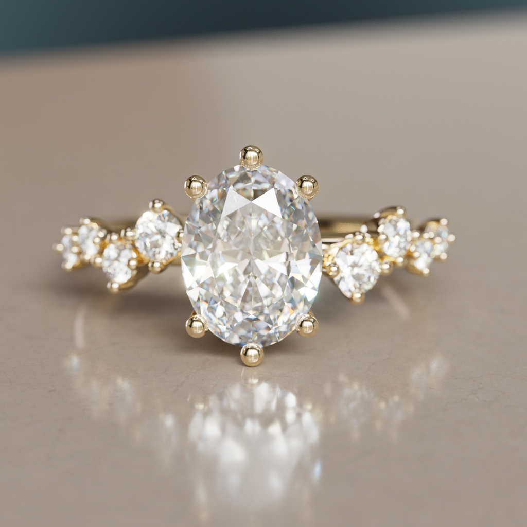 Celestial engagement ring Nature Inspired with Oval Diamond By Valley Rose